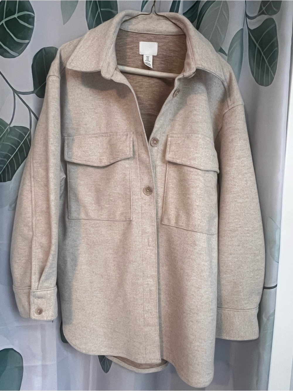 H&M Cream Button-Front Shacket with Patch Pockets